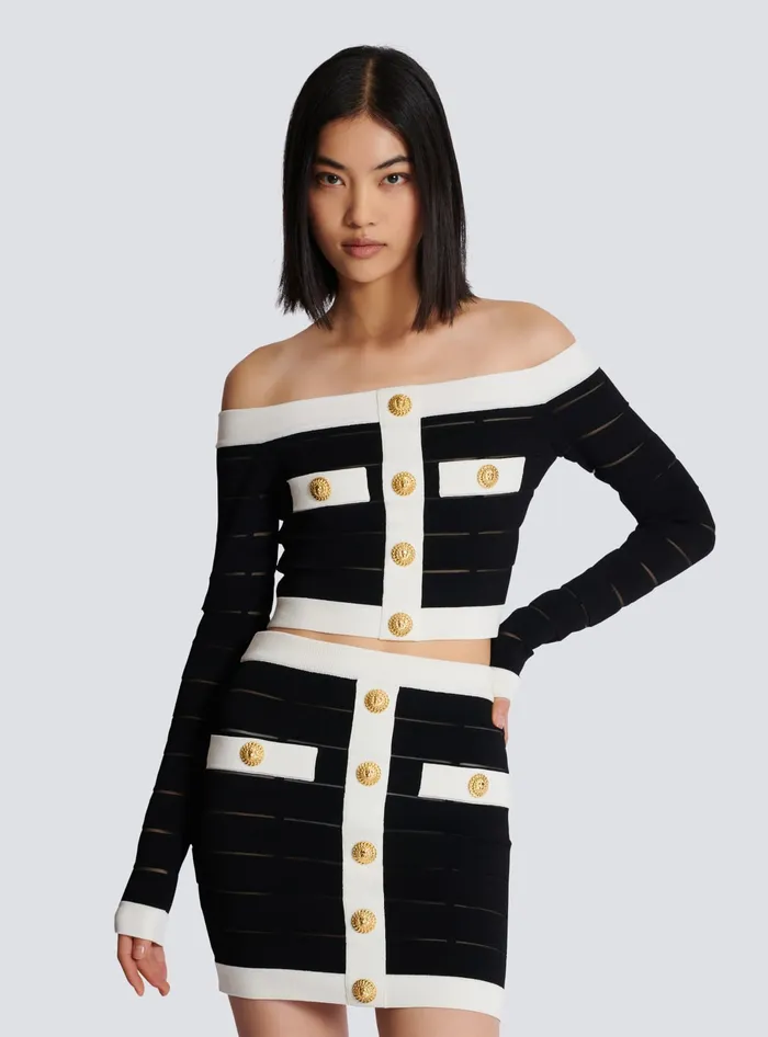 Balmain Offtheshoulder Knit Top Black Women Tops And Shirts