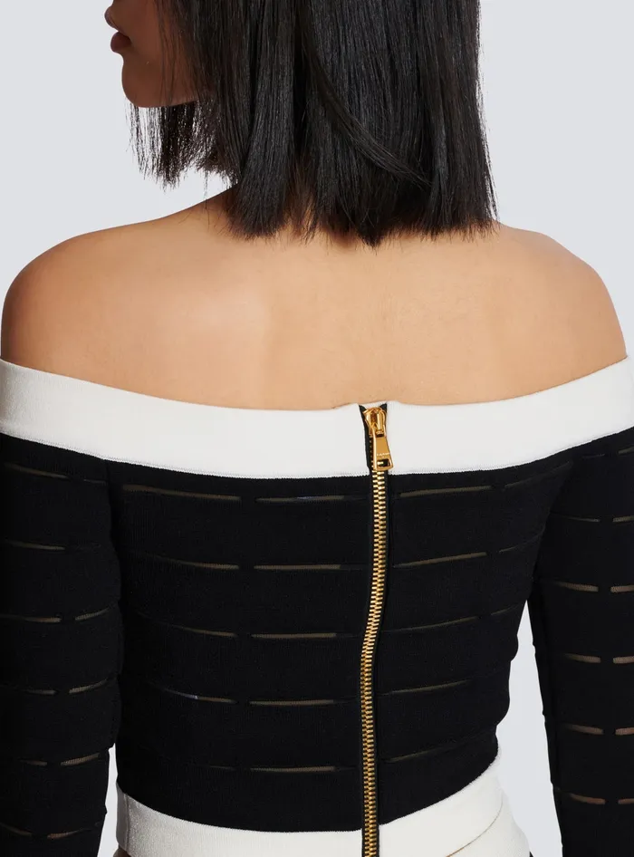 Balmain Offtheshoulder Knit Top Black Women Tops And Shirts