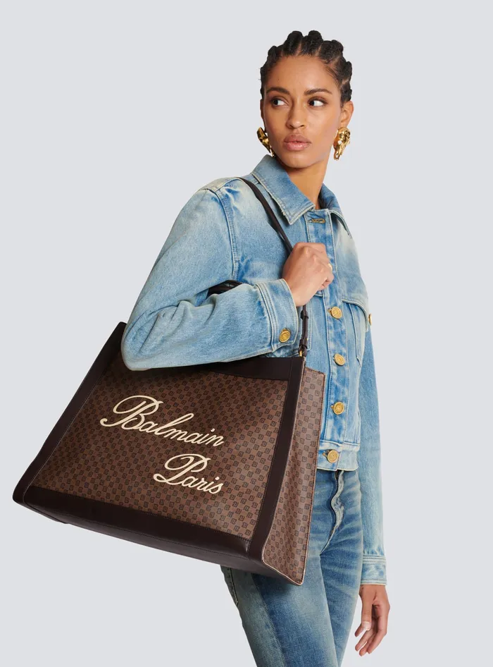Balmain Olivier039s Cabas In Canvas And Leather Brown Women Handbags