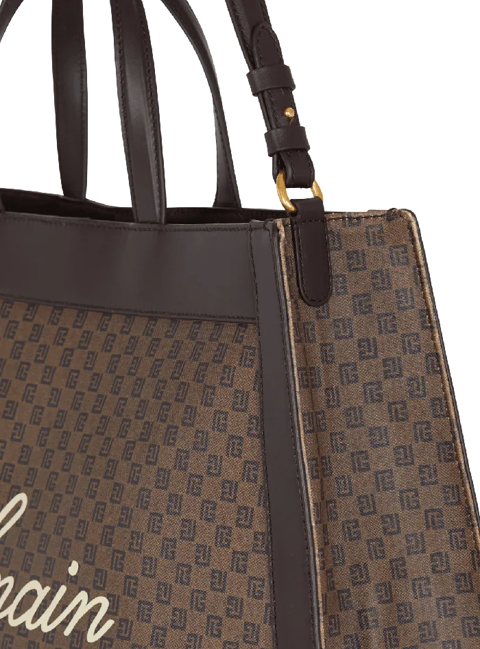 Balmain Olivier039s Cabas In Canvas And Leather Brown Women Handbags