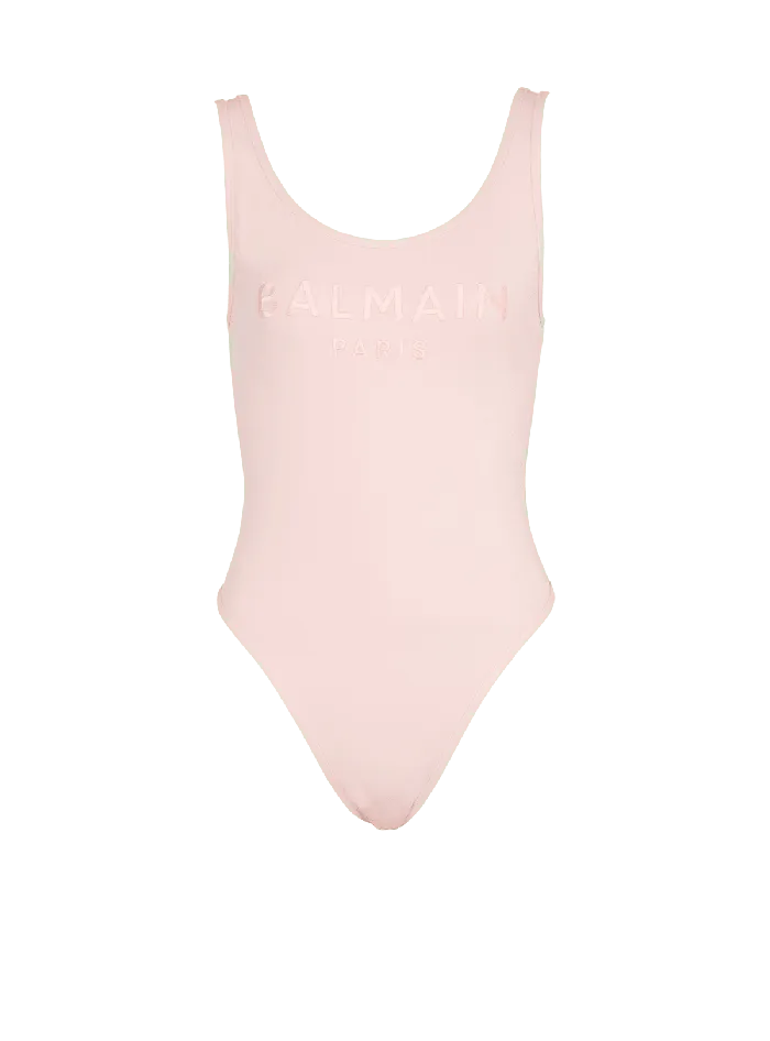 Balmain Onepiece Swimsuit With Paris Embroidery Pink Women Swimwear