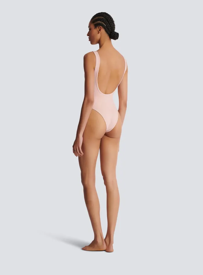 Balmain Onepiece Swimsuit With Paris Embroidery Pink Women Swimwear