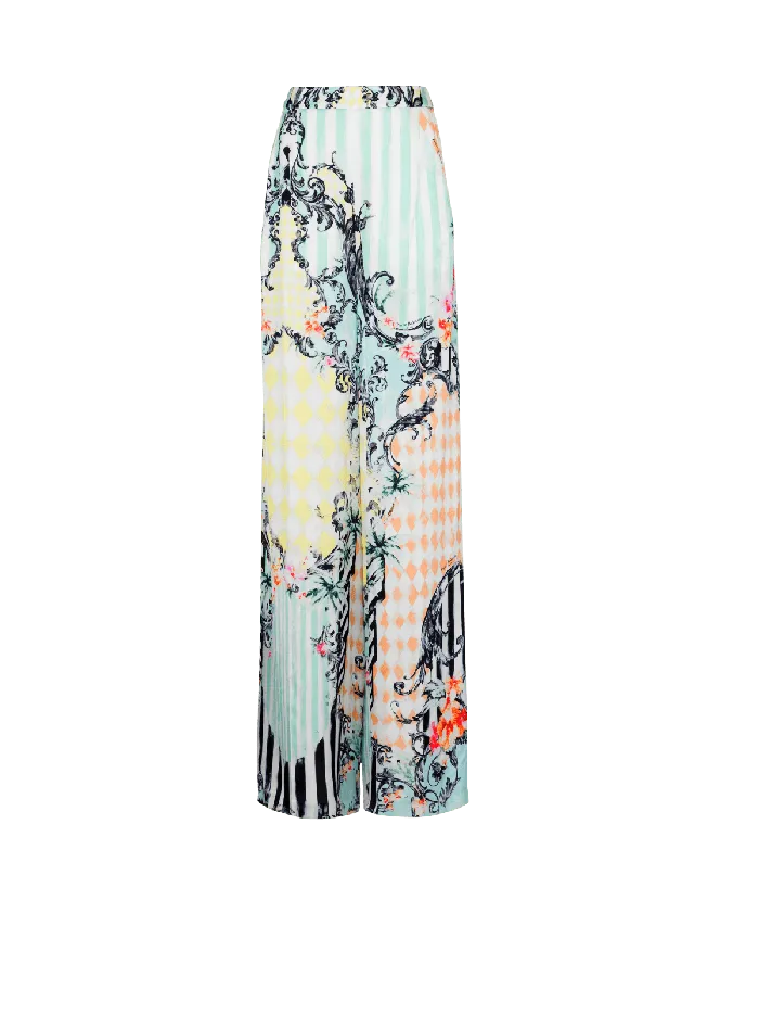 Balmain Palazzo Trousers With Baroque Print Multicolor Women Trousers And Shorts
