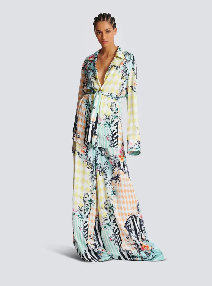 Balmain Palazzo Trousers With Baroque Print Multicolor Women Trousers And Shorts