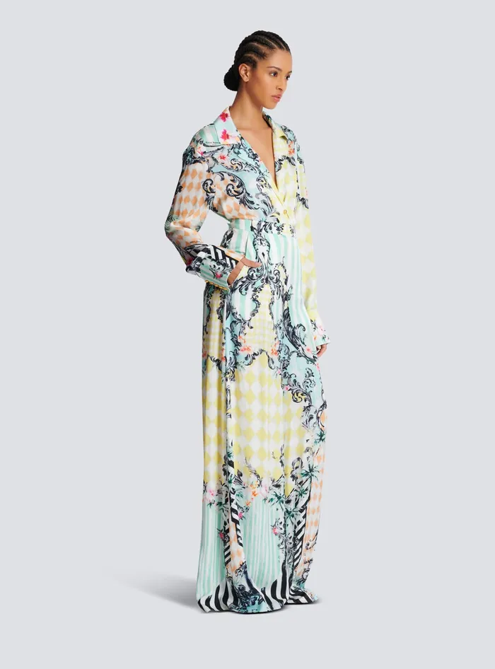 Balmain Palazzo Trousers With Baroque Print Multicolor Women Trousers And Shorts
