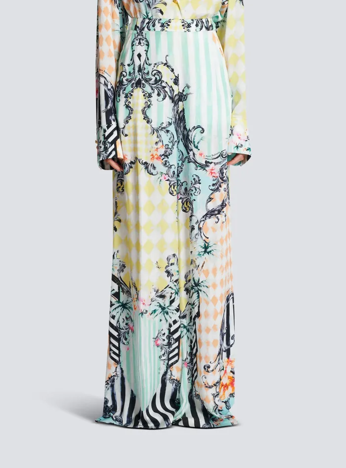 Balmain Palazzo Trousers With Baroque Print Multicolor Women Trousers And Shorts