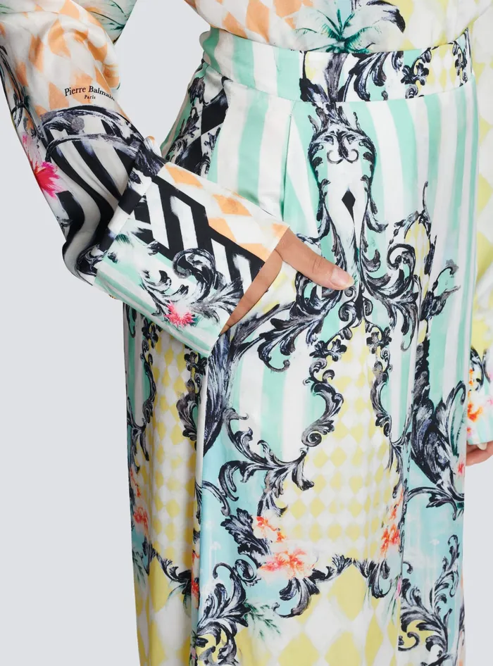 Balmain Palazzo Trousers With Baroque Print Multicolor Women Trousers And Shorts