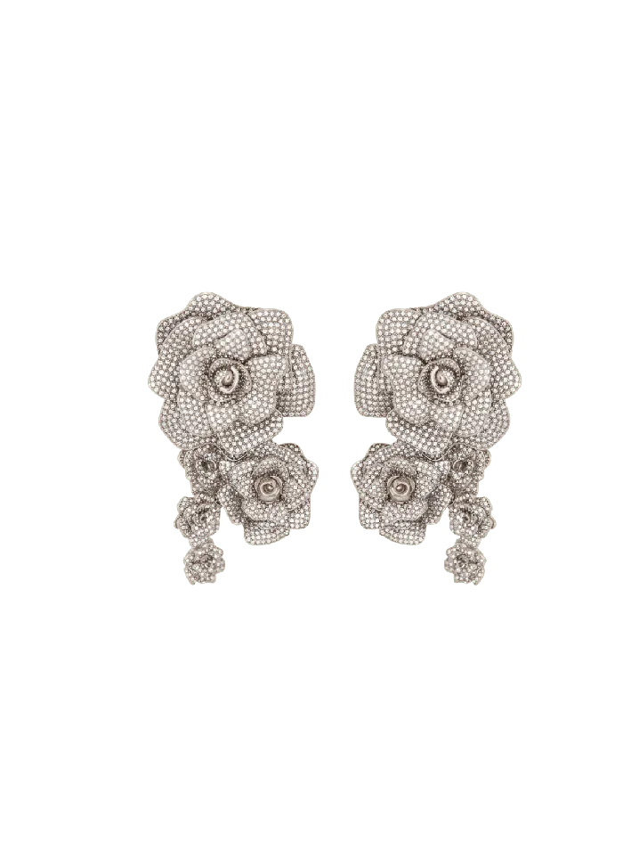 Balmain Palladium Rose Earrings Set With Crystals Silver Women Fashion Jewelry