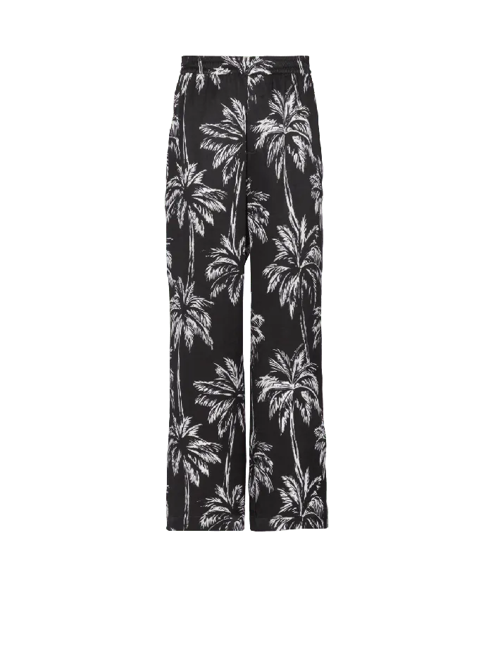 Balmain Palm Print Satin Pyjama Trousers Black Men Trousers And Shorts