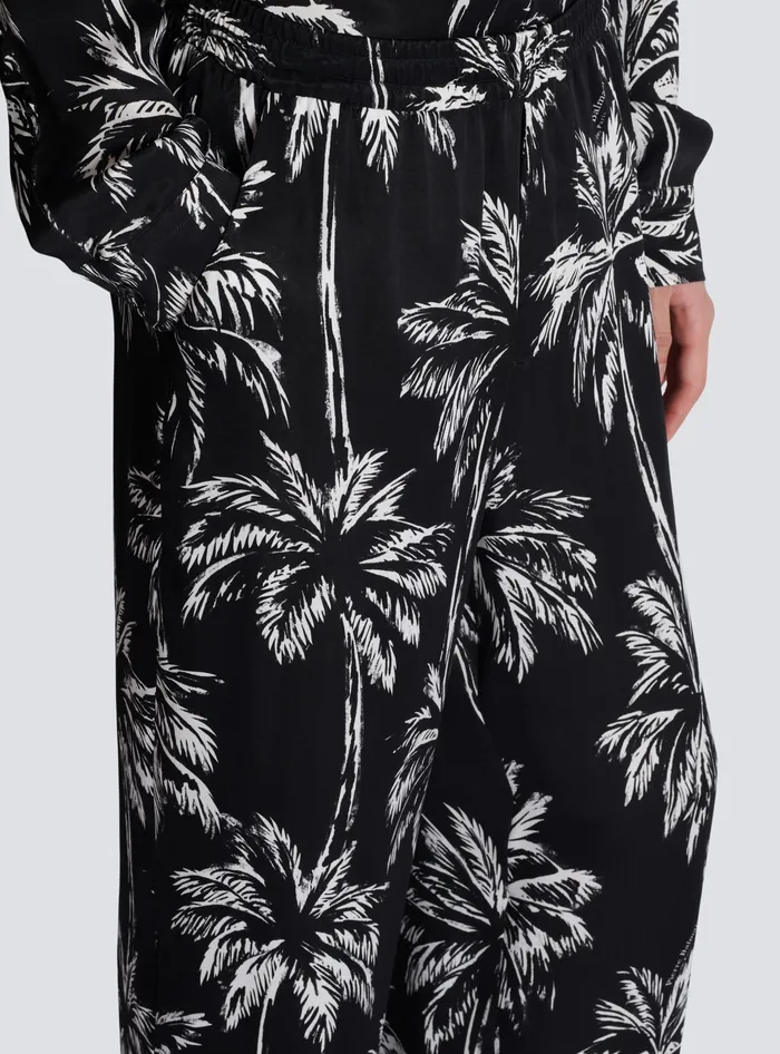 Balmain Palm Print Satin Pyjama Trousers Black Men Trousers And Shorts