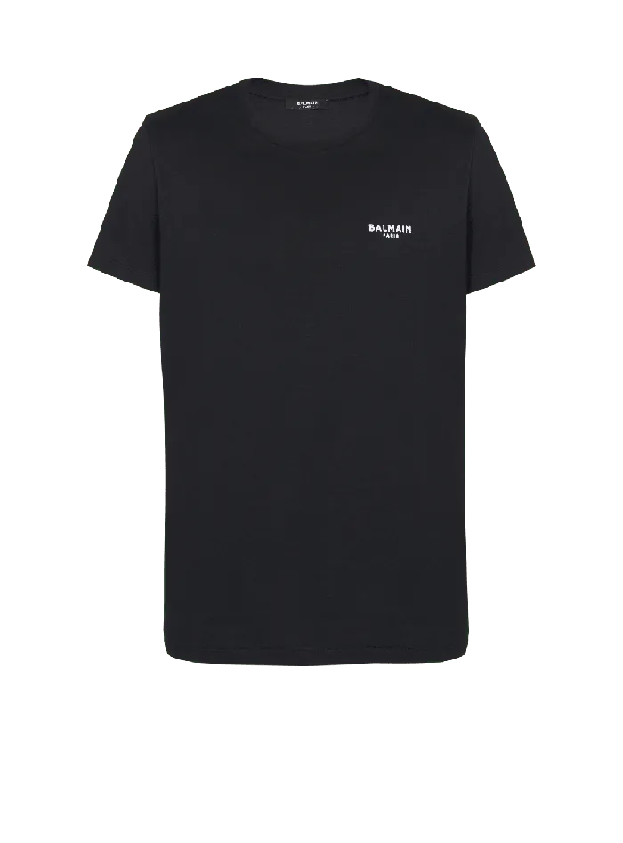 Balmain Paris Flocked Shortsleeved Tshirt Black Men TShirts