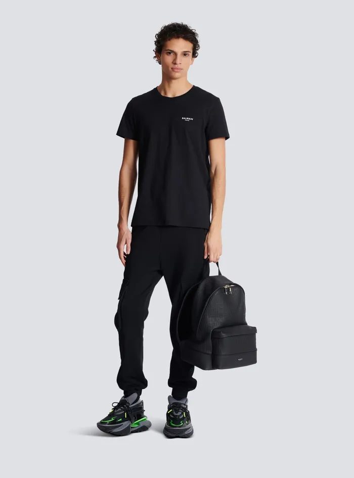 Balmain Paris Flocked Shortsleeved Tshirt Black Men TShirts