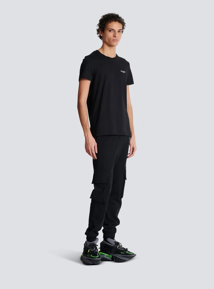 Balmain Paris Flocked Shortsleeved Tshirt Black Men TShirts