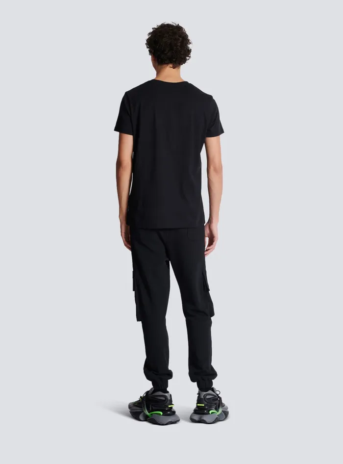 Balmain Paris Flocked Shortsleeved Tshirt Black Men TShirts