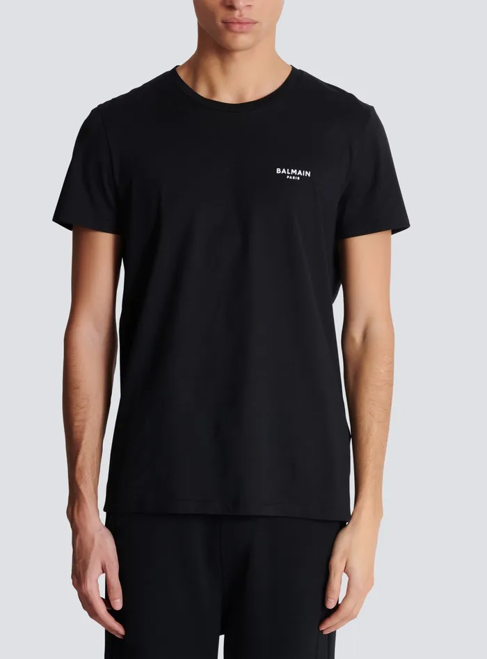 Balmain Paris Flocked Shortsleeved Tshirt Black Men TShirts