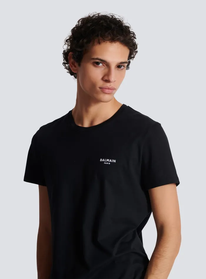 Balmain Paris Flocked Shortsleeved Tshirt Black Men TShirts