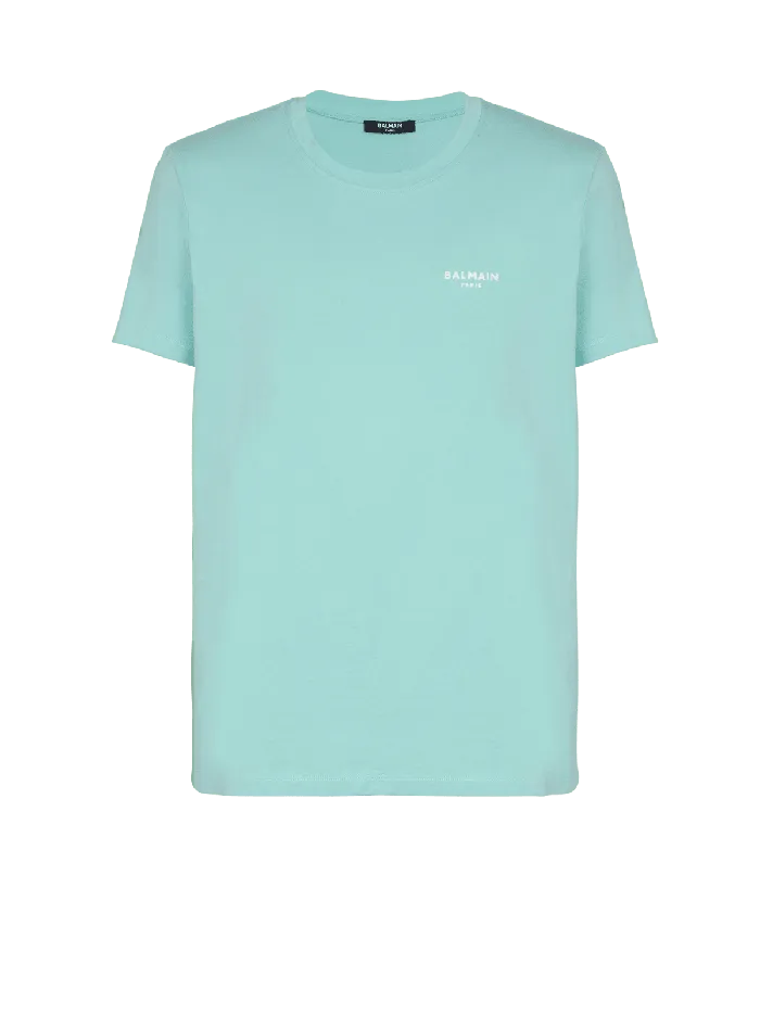 Balmain Paris Flocked Shortsleeved Tshirt Blue Men TShirts