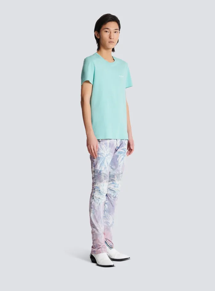 Balmain Paris Flocked Shortsleeved Tshirt Blue Men TShirts