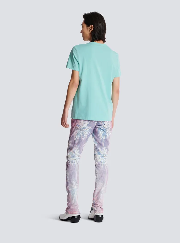 Balmain Paris Flocked Shortsleeved Tshirt Blue Men TShirts