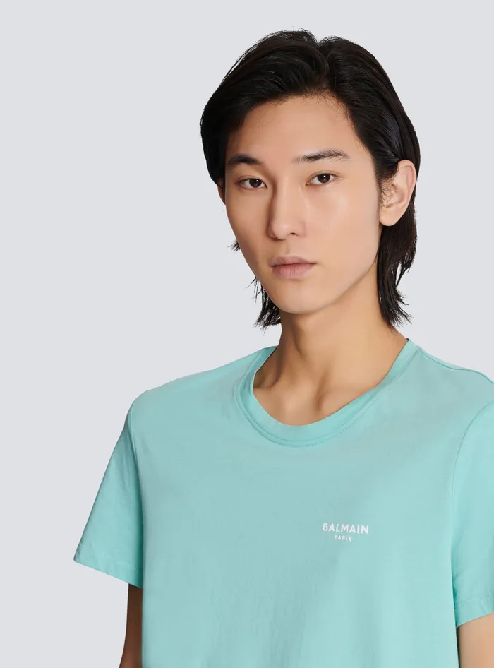 Balmain Paris Flocked Shortsleeved Tshirt Blue Men TShirts