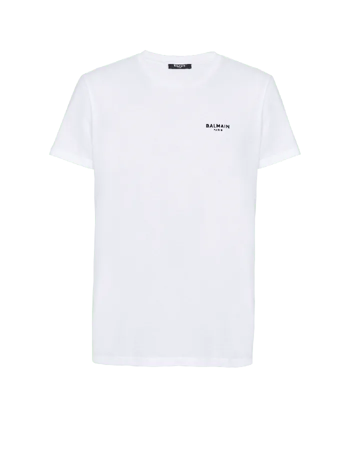 Balmain Paris Flocked Shortsleeved Tshirt White Men TShirts