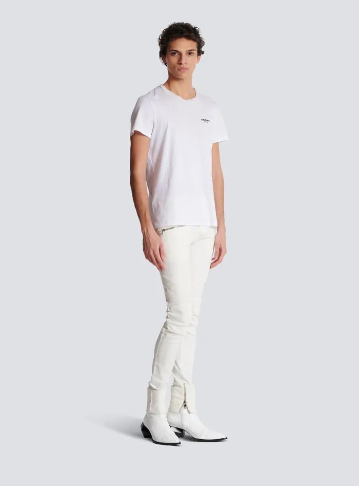 Balmain Paris Flocked Shortsleeved Tshirt White Men TShirts