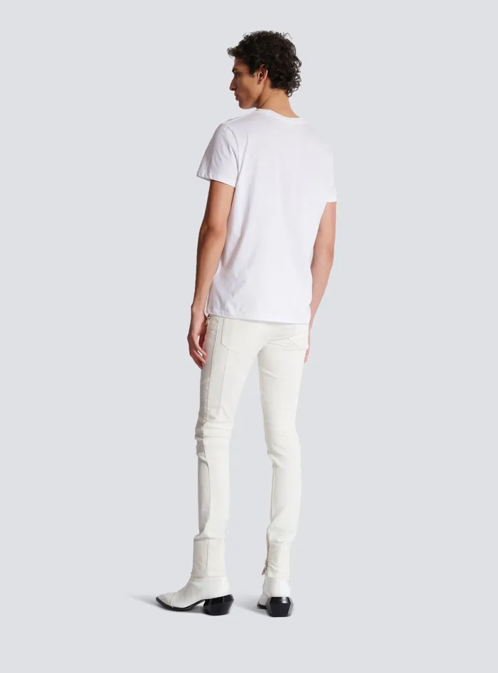 Balmain Paris Flocked Shortsleeved Tshirt White Men TShirts