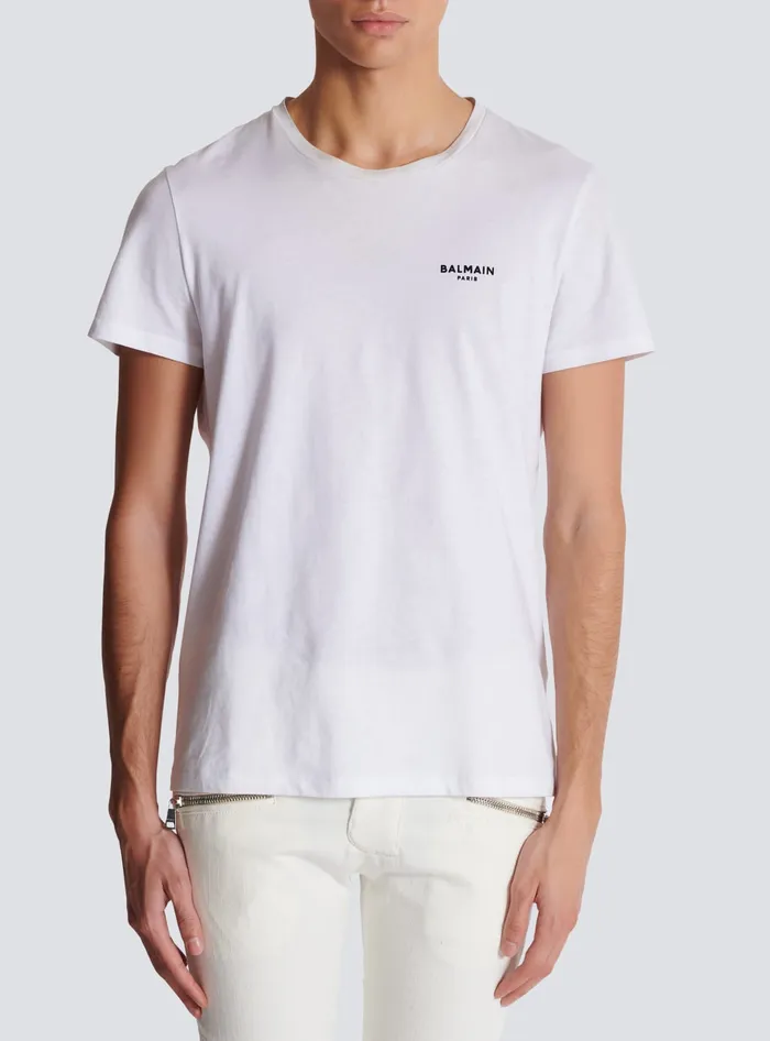 Balmain Paris Flocked Shortsleeved Tshirt White Men TShirts