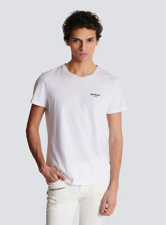Balmain Paris Flocked Shortsleeved Tshirt White Men TShirts