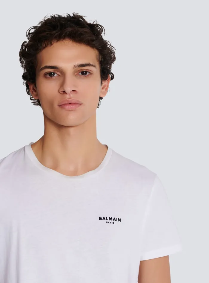 Balmain Paris Flocked Shortsleeved Tshirt White Men TShirts