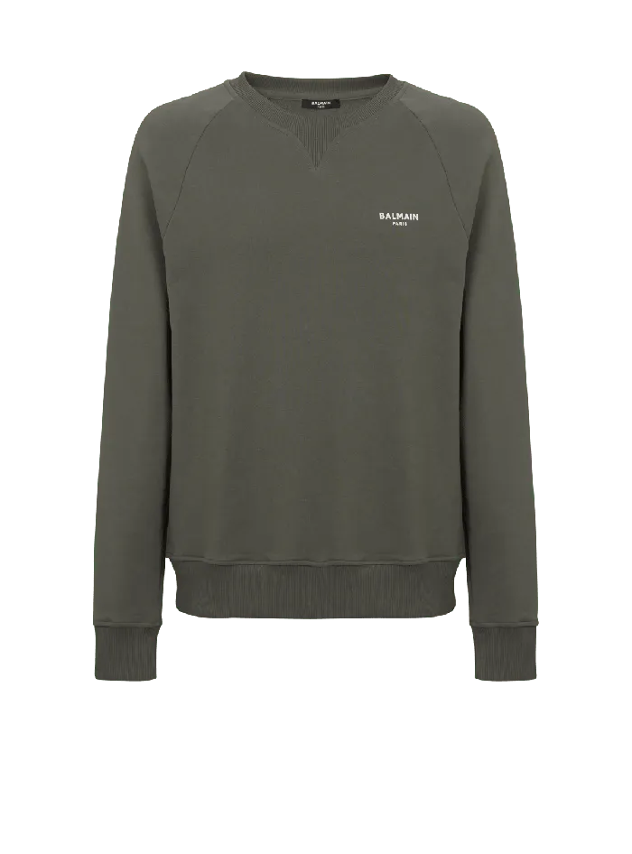 Balmain Paris Flocked Sweatshirt Khaki Men Sweatshirts