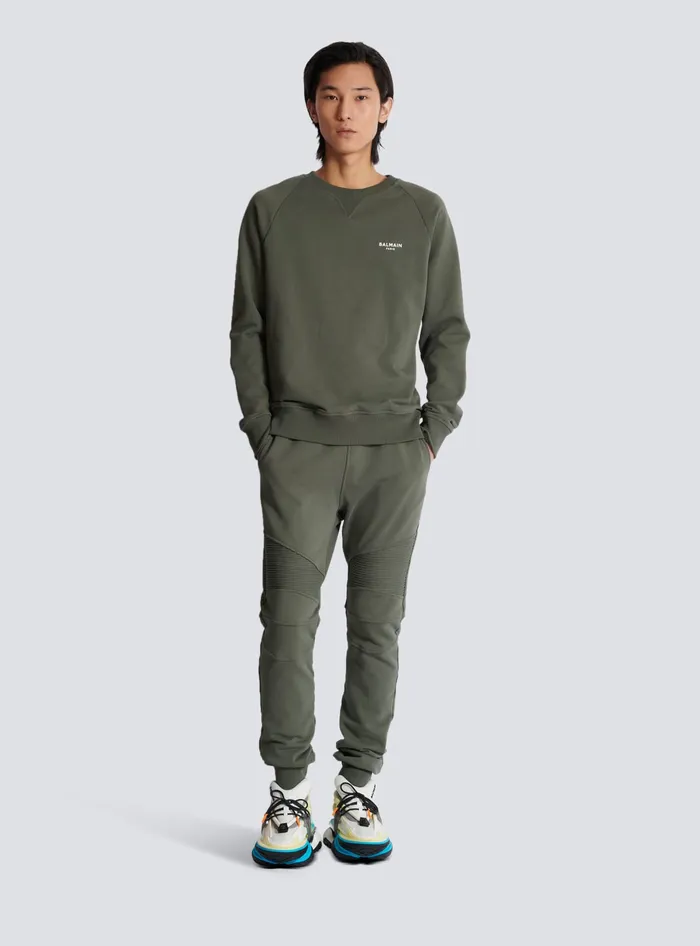 Balmain Paris Flocked Sweatshirt Khaki Men Sweatshirts