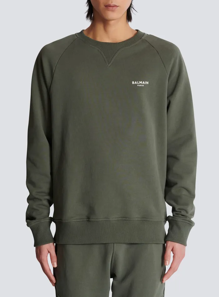 Balmain Paris Flocked Sweatshirt Khaki Men Sweatshirts