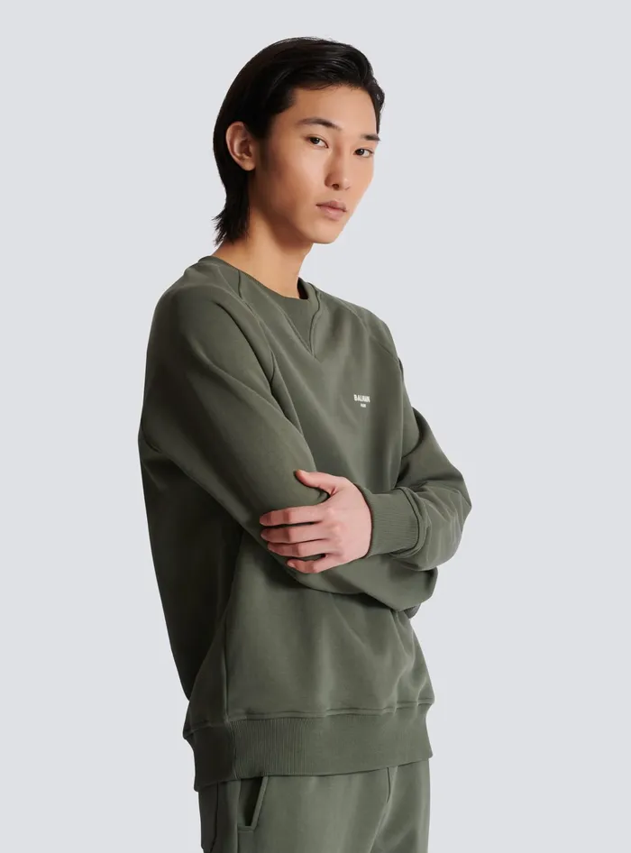 Balmain Paris Flocked Sweatshirt Khaki Men Sweatshirts