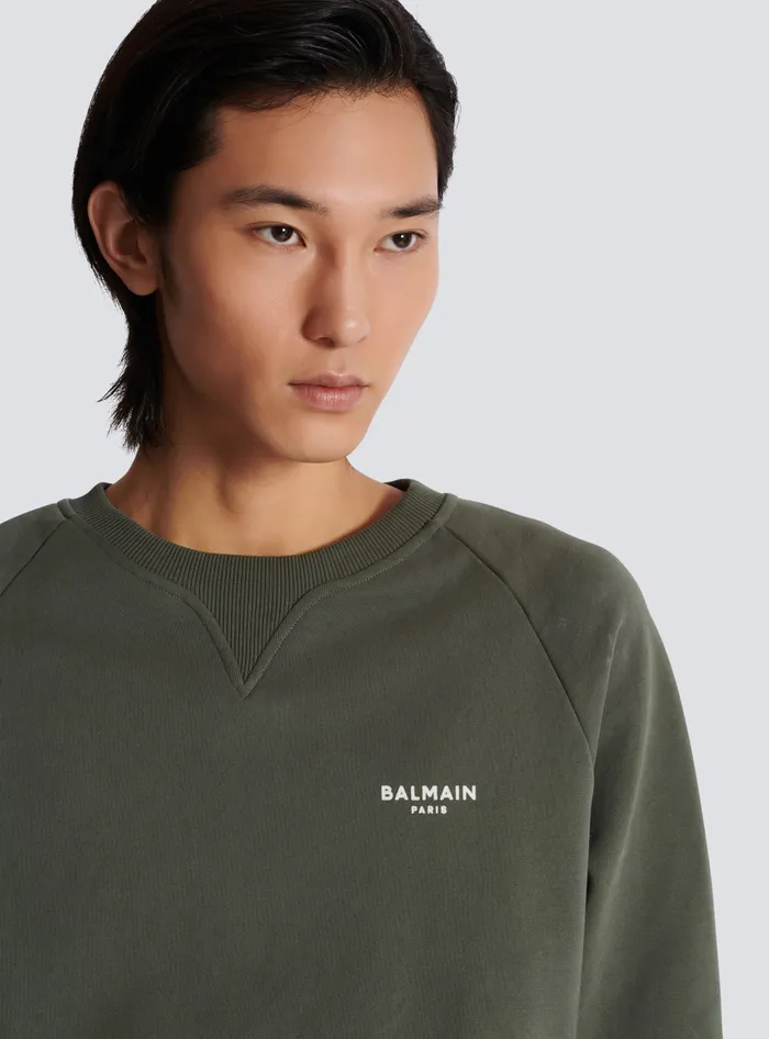 Balmain Paris Flocked Sweatshirt Khaki Men Sweatshirts