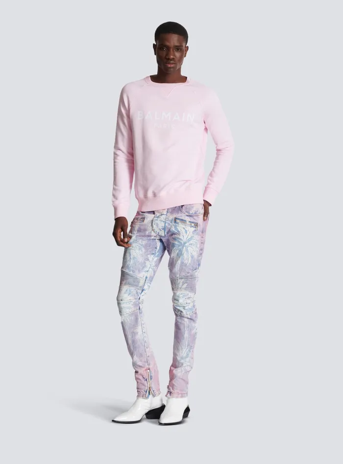 Balmain Paris Printed Sweatshirt Pink Men Sweatshirts