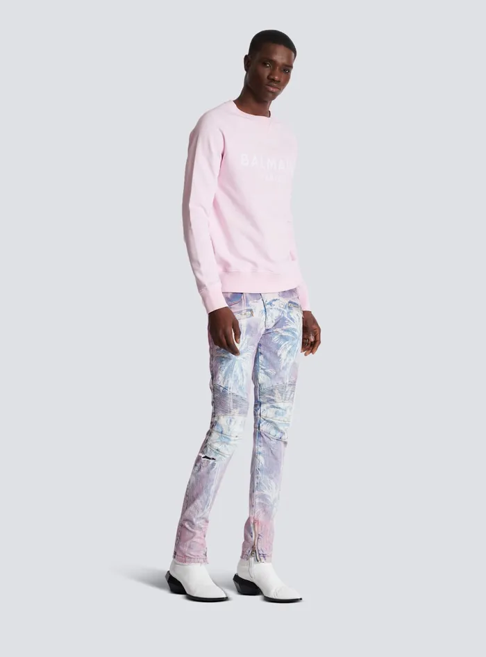 Balmain Paris Printed Sweatshirt Pink Men Sweatshirts