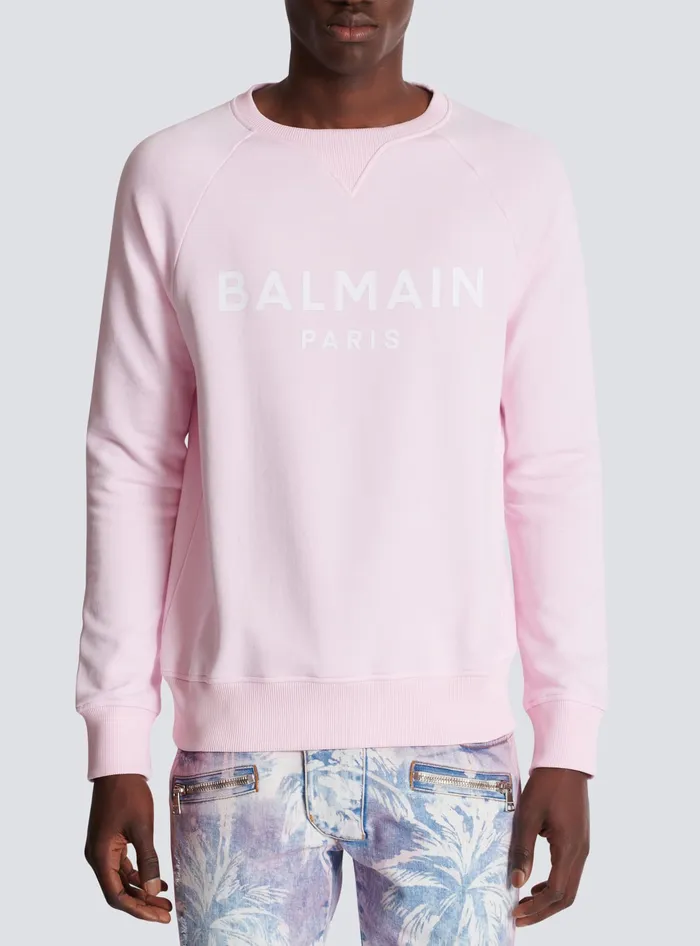 Balmain Paris Printed Sweatshirt Pink Men Sweatshirts