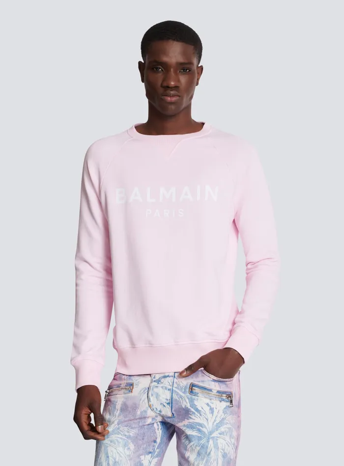 Balmain Paris Printed Sweatshirt Pink Men Sweatshirts