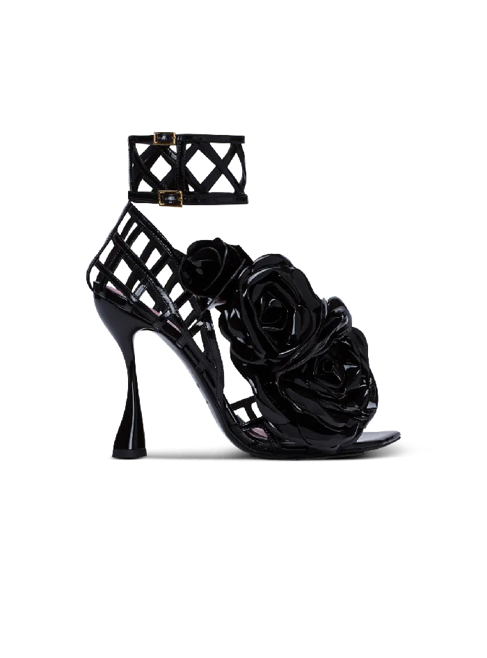Balmain Patent Leather Eden Sandals With Flowers Black Women High Heels and Pumps Balmain Patent Leather Eden Sandals With Flowers Black Women High Heels and Pumps