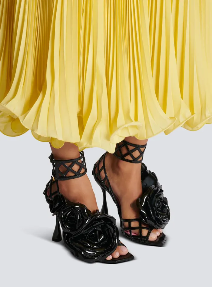 Balmain Patent Leather Eden Sandals With Flowers Black Women High Heels and Pumps