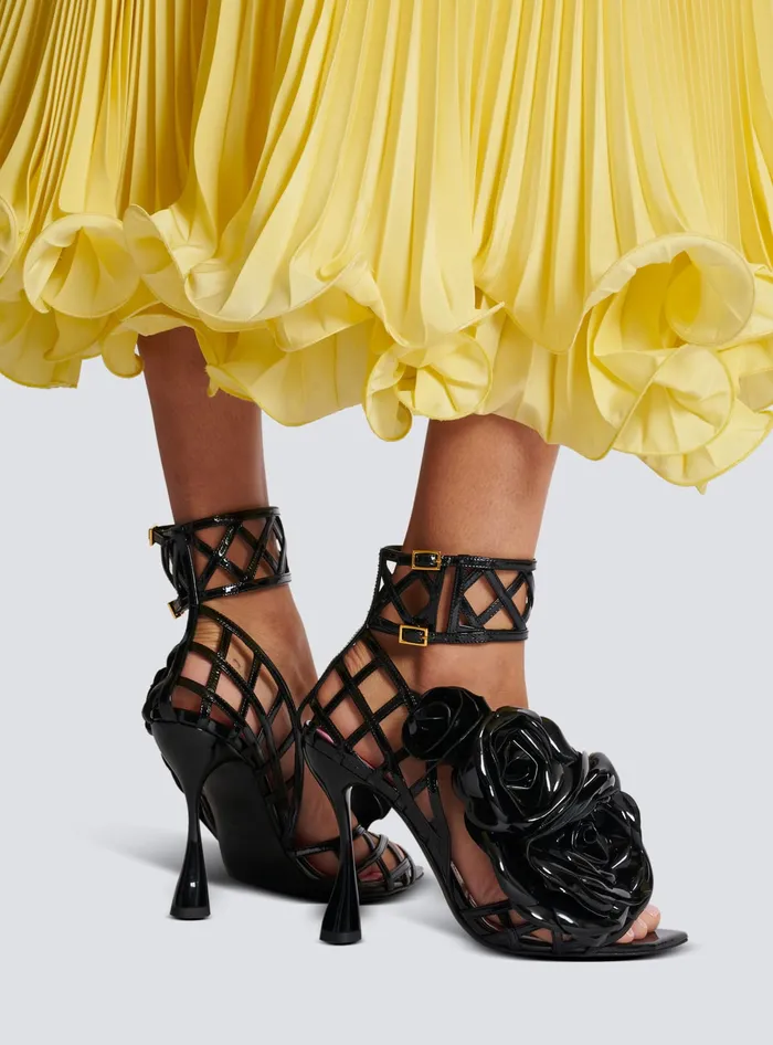 Balmain Patent Leather Eden Sandals With Flowers Black Women High Heels and Pumps