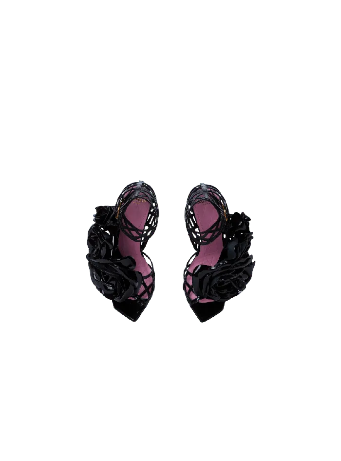 Balmain Patent Leather Eden Sandals With Flowers Black Women High Heels and Pumps