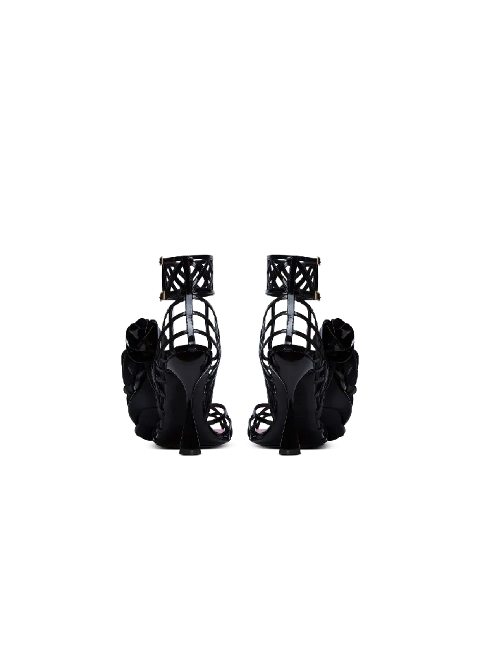 Balmain Patent Leather Eden Sandals With Flowers Black Women High Heels and Pumps