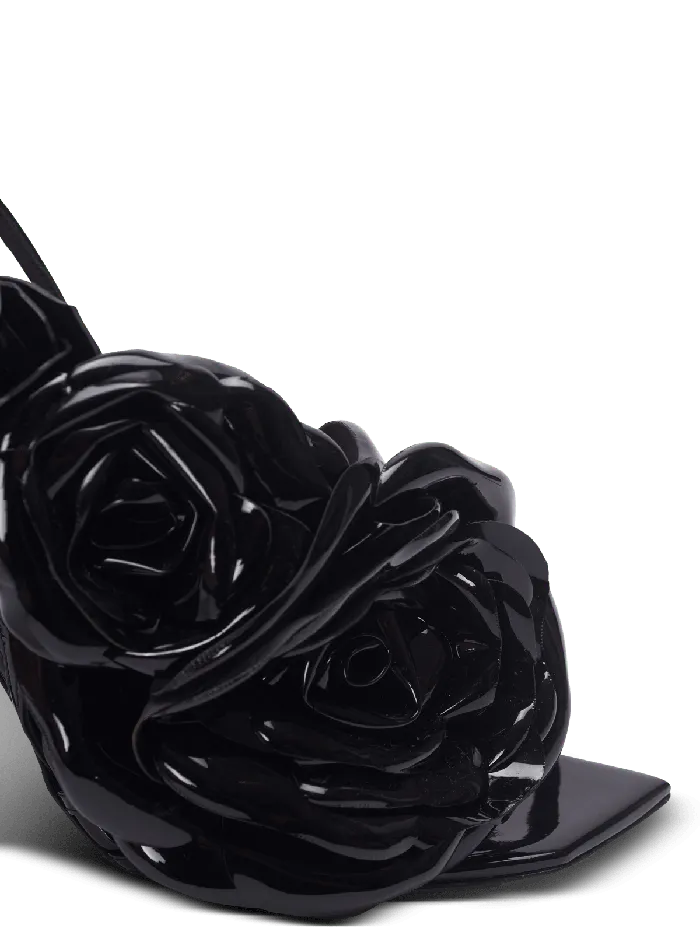Balmain Patent Leather Eden Sandals With Flowers Black Women High Heels and Pumps