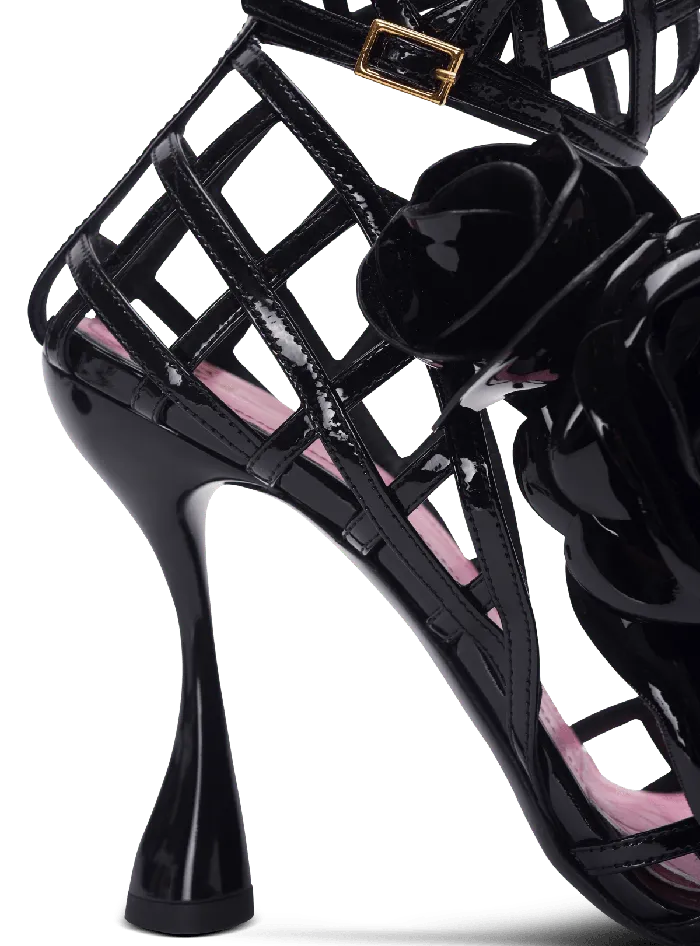 Balmain Patent Leather Eden Sandals With Flowers Black Women High Heels and Pumps