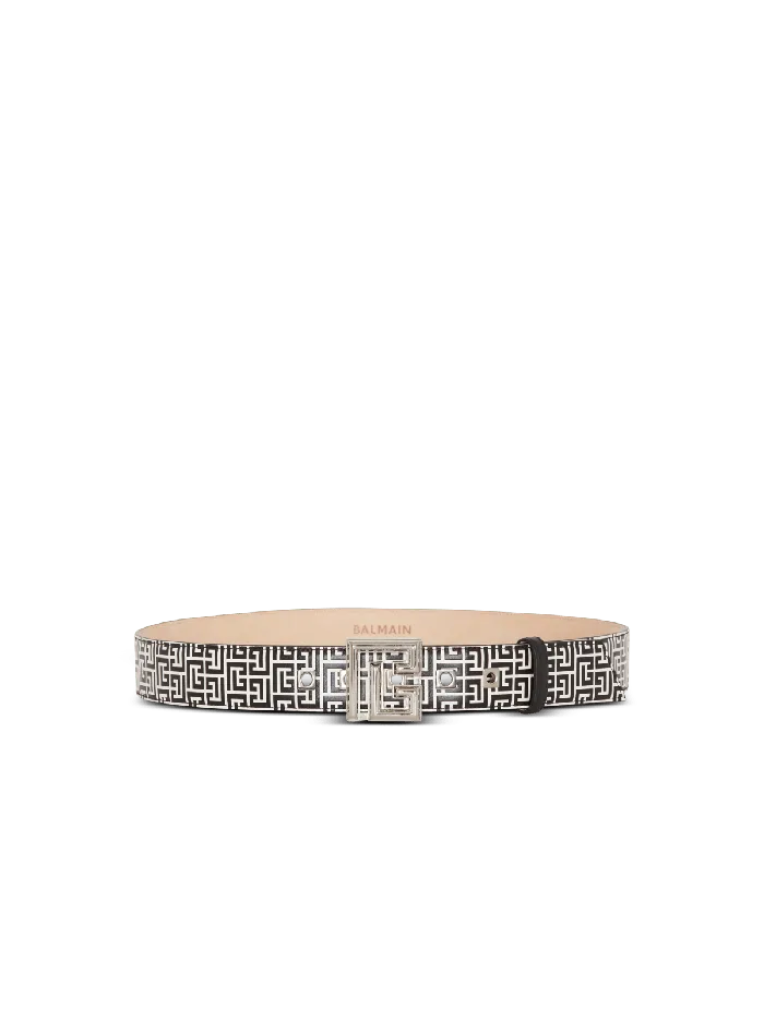 Balmain PB Belt In Monogrammed Embossed Calfskin Black Men Belts