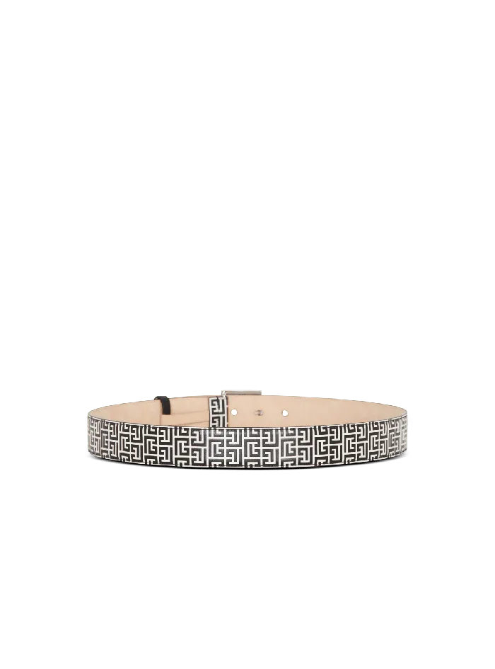 Balmain PB Belt In Monogrammed Embossed Calfskin Black Men Belts