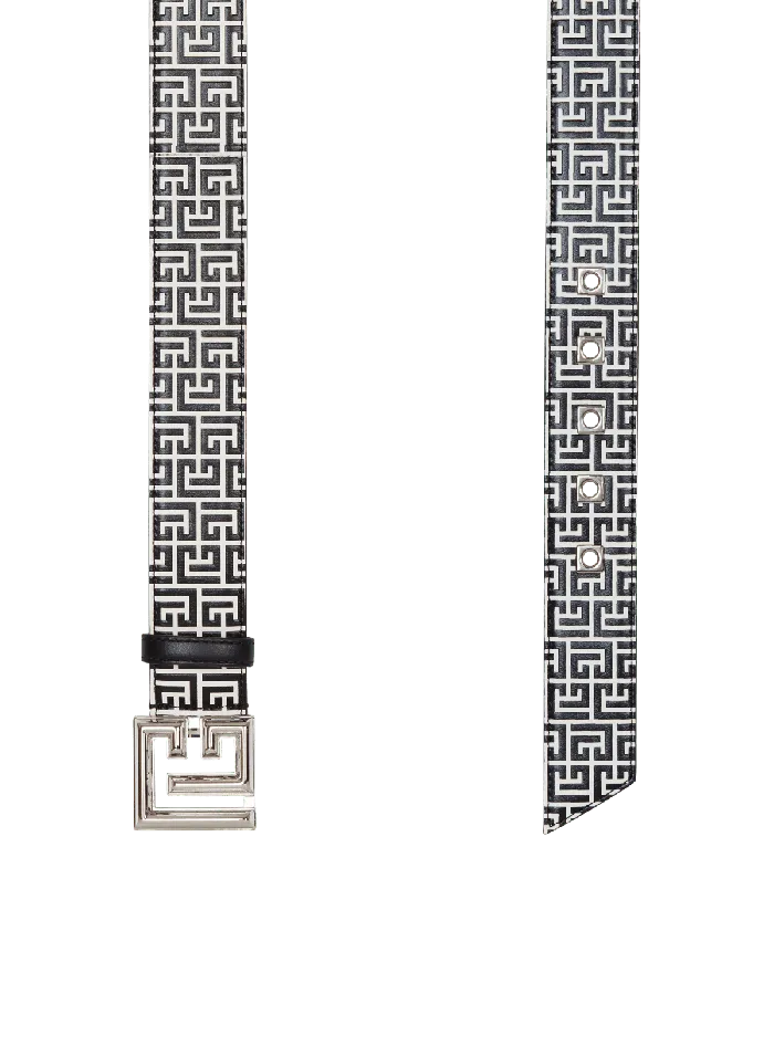 Balmain PB Belt In Monogrammed Embossed Calfskin Black Men Belts