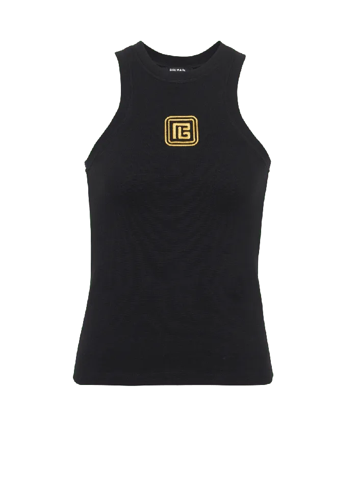 Balmain PB Embroidered Tank Top Black Women TShirts